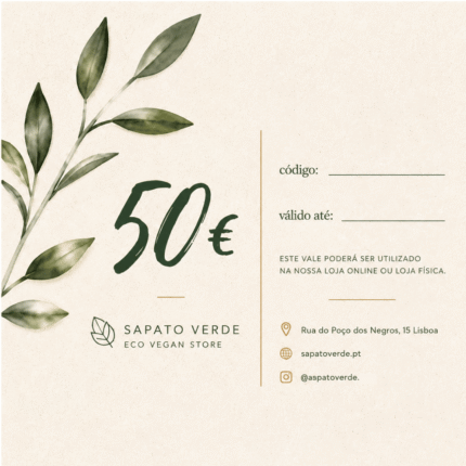 Vale Oferta Sapato Verde sustentável e vegan com design botânico minimalista.