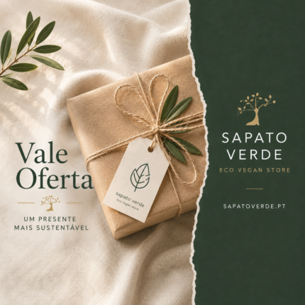 Vale Oferta Sapato Verde sustentável e vegan com design botânico minimalista.