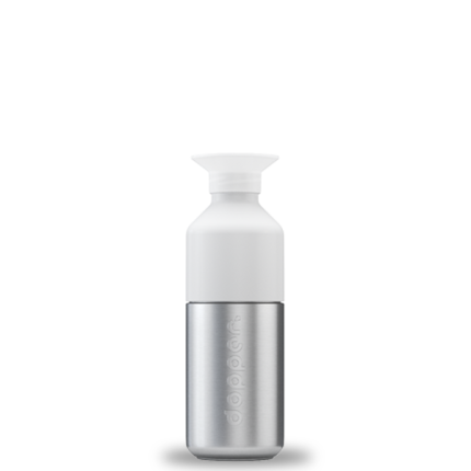 A garrafa reutilizável Dopper em Aço Inoxidável tem a opção de ser uma garrafa ou uma garrafa com copo. Capacidade: 350ml. Nenhuma garrafa Dopper tem BPA.