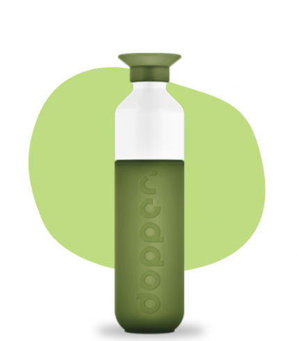 A garrafa Dopper Original tem capacidade para 450ml e tem a opção de ser uma garrafa ou uma garrafa com copo. Nenhuma garrafa Dopper tem BPA.