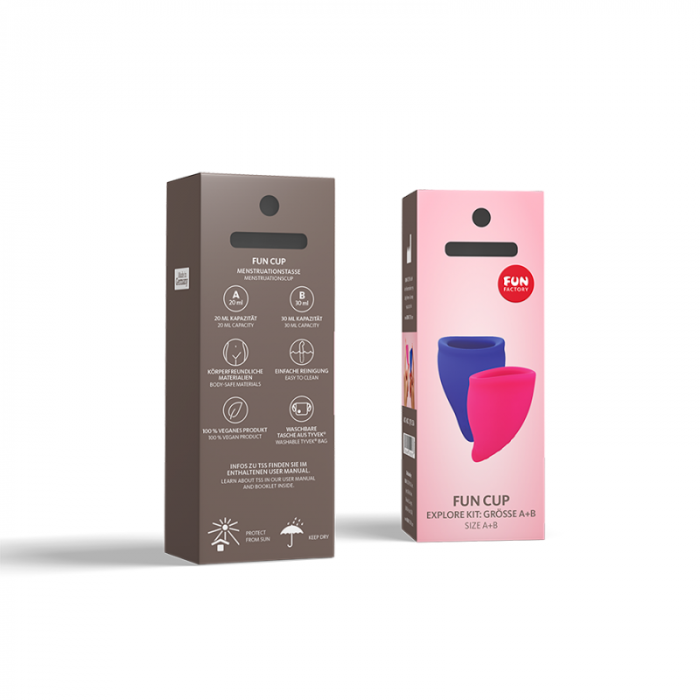 Pack de 2 copos menstruais desenhados com uma forma anatomicamente mais correta para maior conforto. Reutilizável, higiénico, económico e amigo do ambiente!