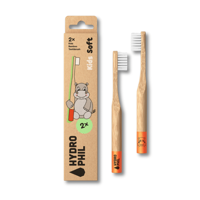 Escova de dentes de bambu para criança Hydrophil com ilustração de hipopótamo
