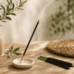 Incenso natural BioAroma aceso num queimador