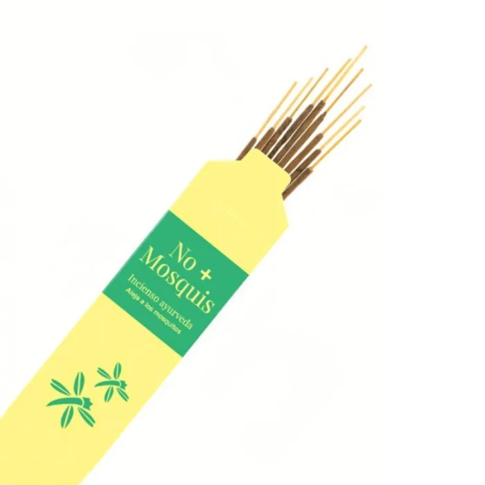 Incenso repelente de mosquitos que combina plantas tradicionais, pó de neem e óleos essenciais puros de citronela e eucalipto.