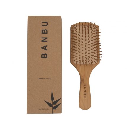 Escova para cabelo quadrada em bambu e e borracha natural