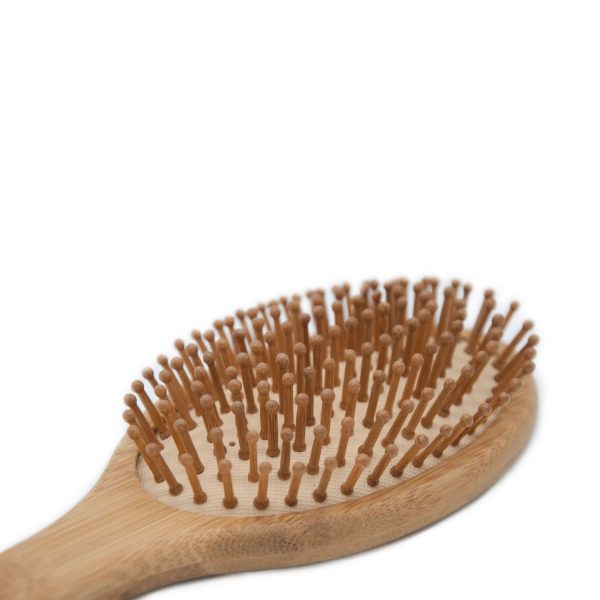 Escova para cabelo redonda em bambu e e borracha natural,