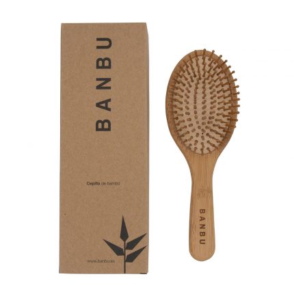 Escova para cabelo redonda em bambu e e borracha natural,