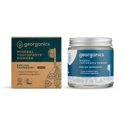 Pó dentífrico Georganics de hortelã-pimenta sem flúor