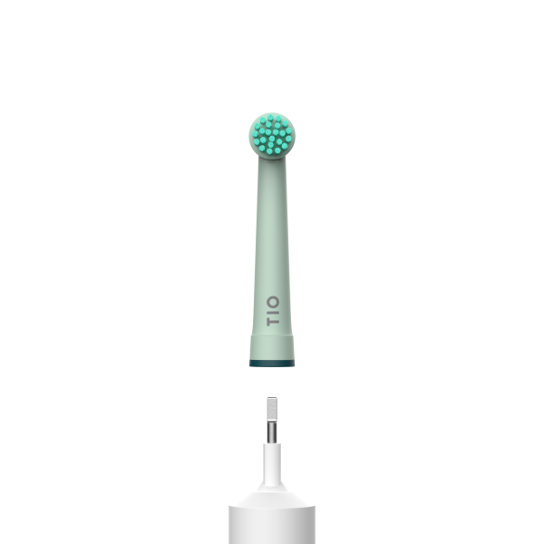 As recargas TIO para as escovas de dentes elétrica da Oral-B® são fabricadas à base de plantas e bioplástico. Embalagem com 2 recargas de cores diferentes.