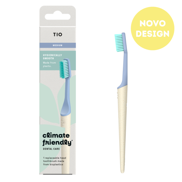 Escova de dentes com cabeça e cerdas recarregável, feita em bioplástico, à base de plantas com cabo ergonómico e reutilizável!