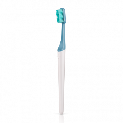 Escova de dentes com cabeça e cerdas recarregável, feita em bioplástico, à base de plantas com cabo ergonômico e reutilizável!