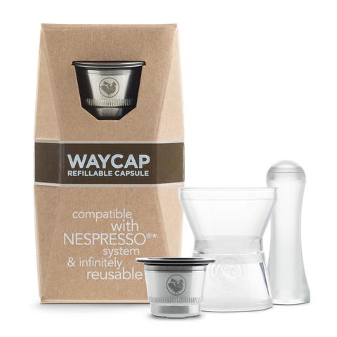 O Basic Kit da WayCap contém uma cápsula reutilizável e recarregável para as máquinas Nespresso. Feito em aço inoxidável.