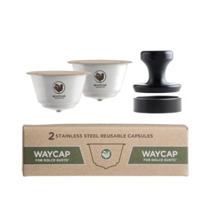 O Complete Kit da WayCap contém duas cápsulas reutilizáveis e recarregáveis para as máquinas Dolce Gusto. Feito em aço inoxidável.