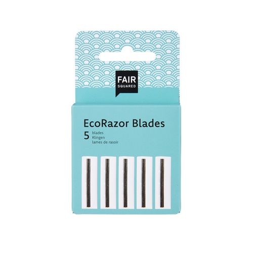 Recargas para as eco lâminas de barbear ou depilar, da FAIR SQUARED. As eco lâminas são feitas com cabo de plástico 100% reciclado.