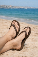 Chinelos veganos em cortiça e borracha natural e tira entre os dedos