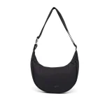 Mala em forma de meia-lua com fecho de correr. Inclui um bolso interior