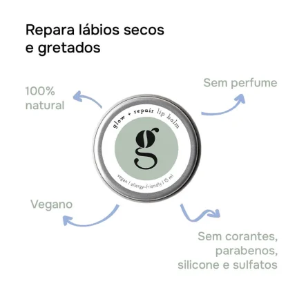 Mantenha os seus lábios suaves, nutridos e protegidos com o Bálsamo Labial Reparador da Grums, uma fórmula 100% natural e vegana.