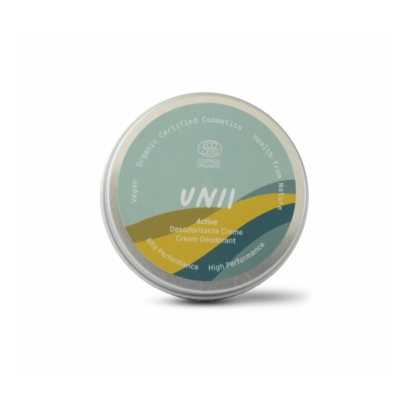 Desodorizante Creme Active da Unii, com Triethyl Citrate e Zinc Ricinoleate.