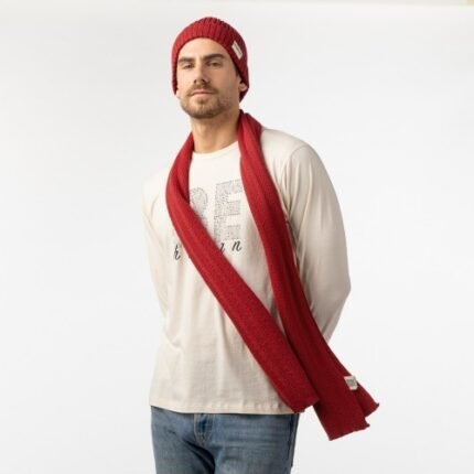 Cachecol artesanal Veraluna Organic Zas Rojo em algodão orgânico vermelho, feito à mão na Índia.