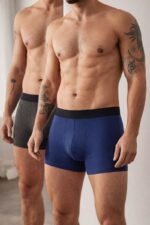 Pack de 2 boxers Veraluna em algodão orgânico, um preto e um azul-marinho.