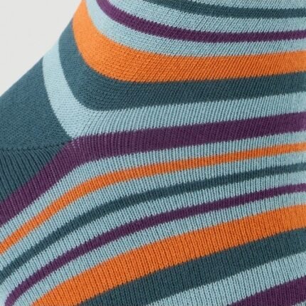 Meias Veraluna Multistripes Oceano em algodão orgânico, produzidas de forma ética na Turquia.