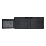 Carteira vegan Bari Black trifold em material texturizado, preto.