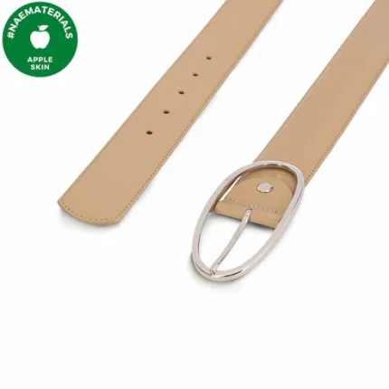 Cinto vegan Batea Beige em AppleSkin sustentável com fivela metálica sem níquel