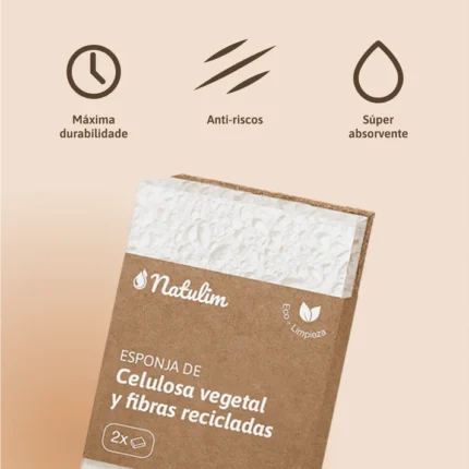 Pack de esponjas ecológicas Natulim com fibras naturais e recicladas.
