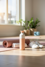 Garrafa térmica Dopper Insulated em aço inoxidável reciclado, com copo integrado.