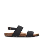 Sandálias vegan Savai pretas em nobuk, com palmilha em cortiça e sola reciclada