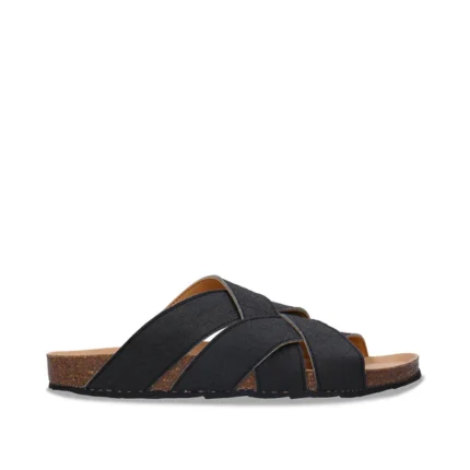 Sandálias vegan Tanna Black em Piñatex com palmilha de cortiça anatómica